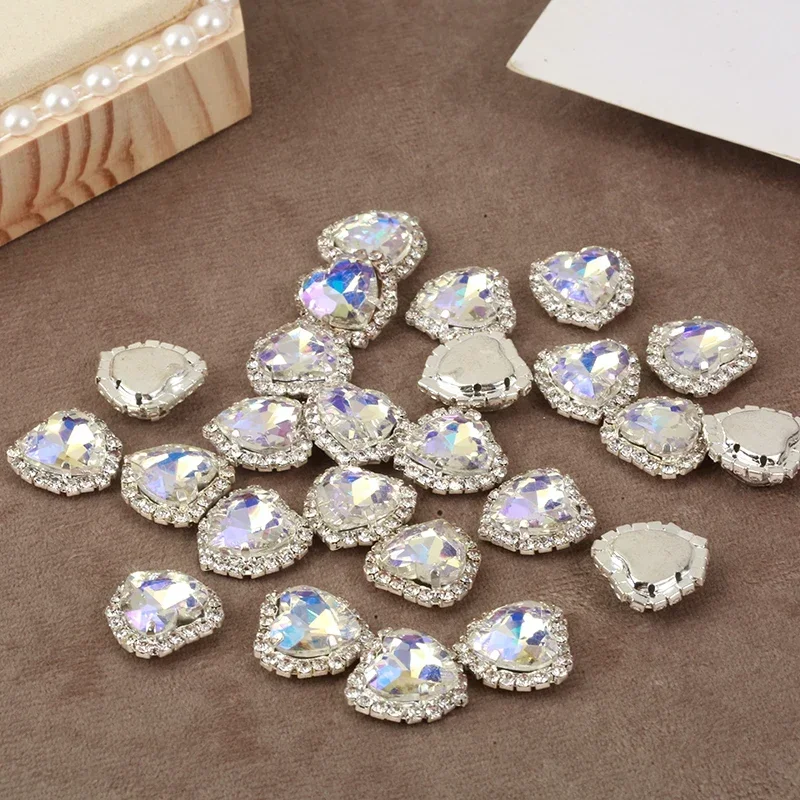 PEESOM New Arrival Mix Shape High Grade Crystal Buckle with Sliver Claw Sew on Stone Moonlight AB Color Diy Clothing Accessories