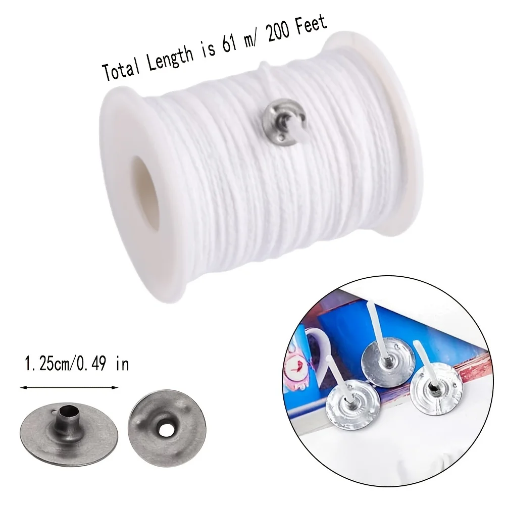 1 rolle Kerze Baumwolle Dochte + 100 stücke Metall Kerze Docht Sustainer Tabs Für Handgemachte Kerze DIY Handwerk Machen Kit set Zubehör – Detail 5