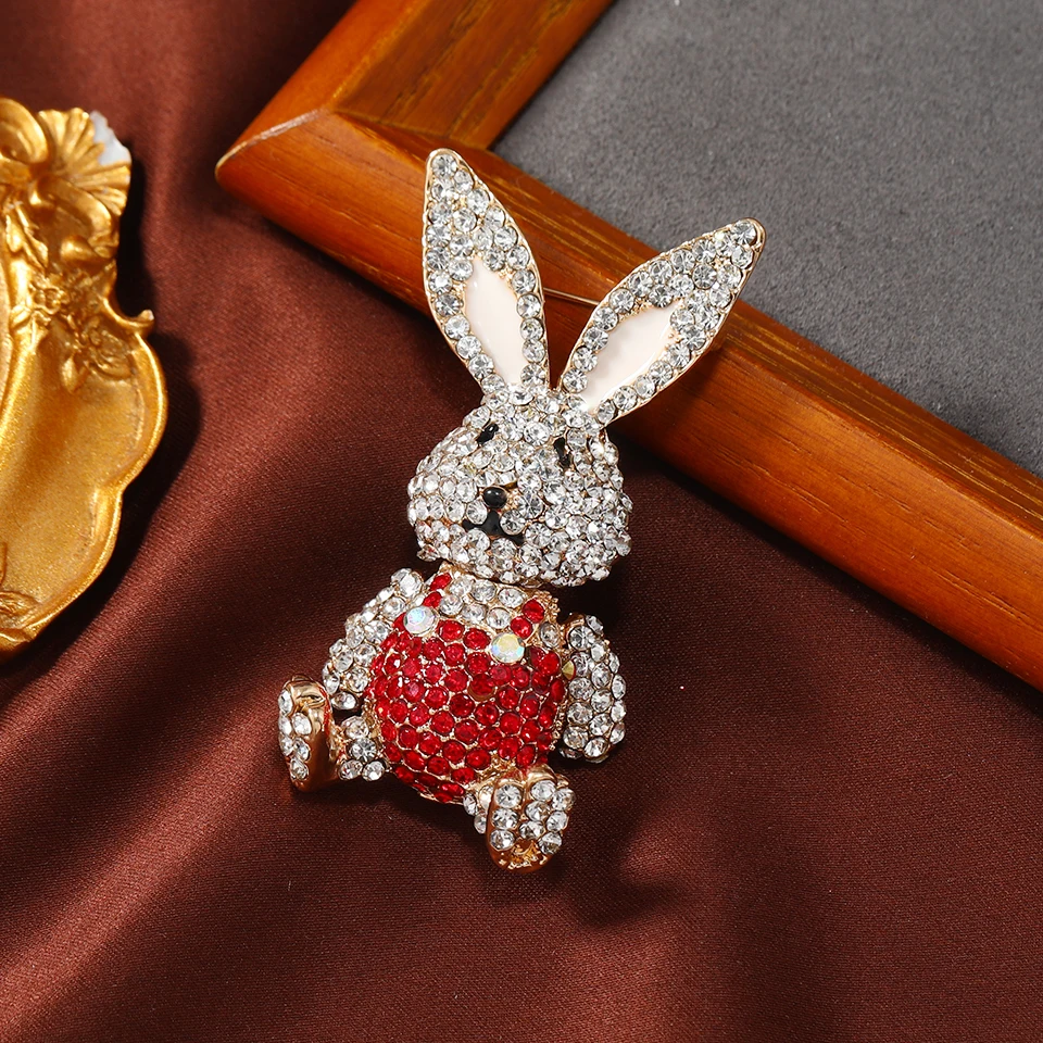 Muylinda Fashion Cute Rabbit Brooch Jewelry Rhinestone Animal Brooches For Woman Clothes Scarf Clip Pins Gift