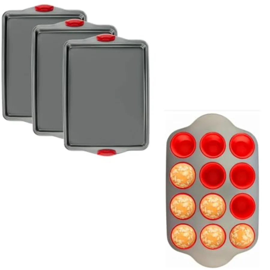 

Набор форм для выпечки с антипригарным покрытием: противнила для печенья, 3 шт. и форма для кексов на 12 чашек.