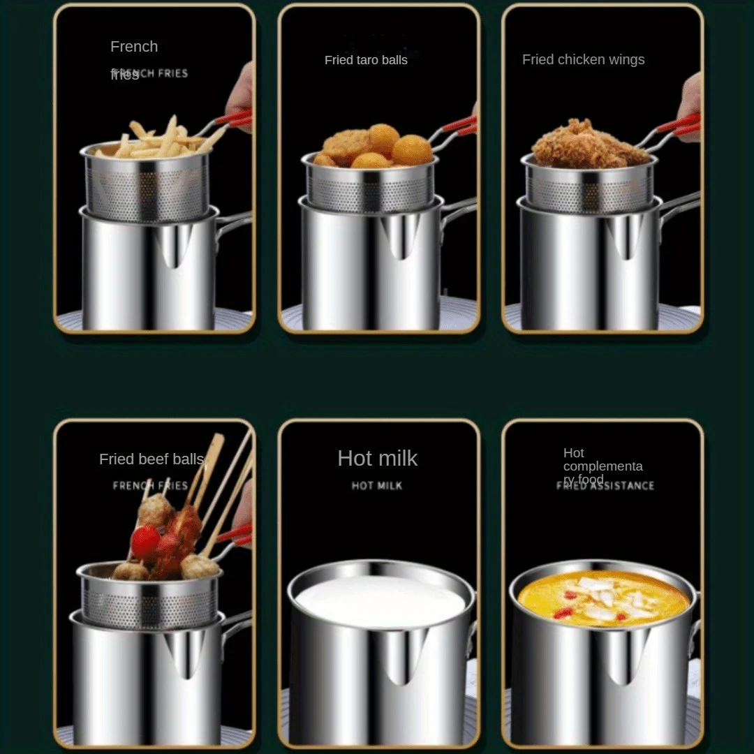 4 piece StainlesMet Zeef Mand Voor Frietjes Kip Keukenpannen Roestvrijstalen Friteuse Pot Japanse  Tempura Kleine Frituurpan