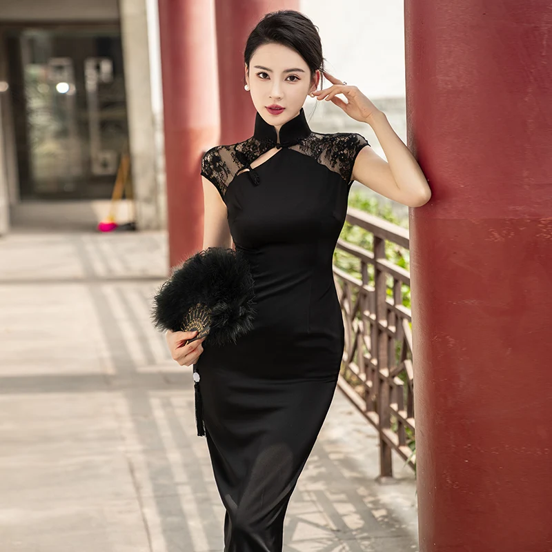 

Элегантное кружевное платье в стиле ретро, новая китайская версия, с круглым вырезом, без рукавов, из полиэфирного волокна.