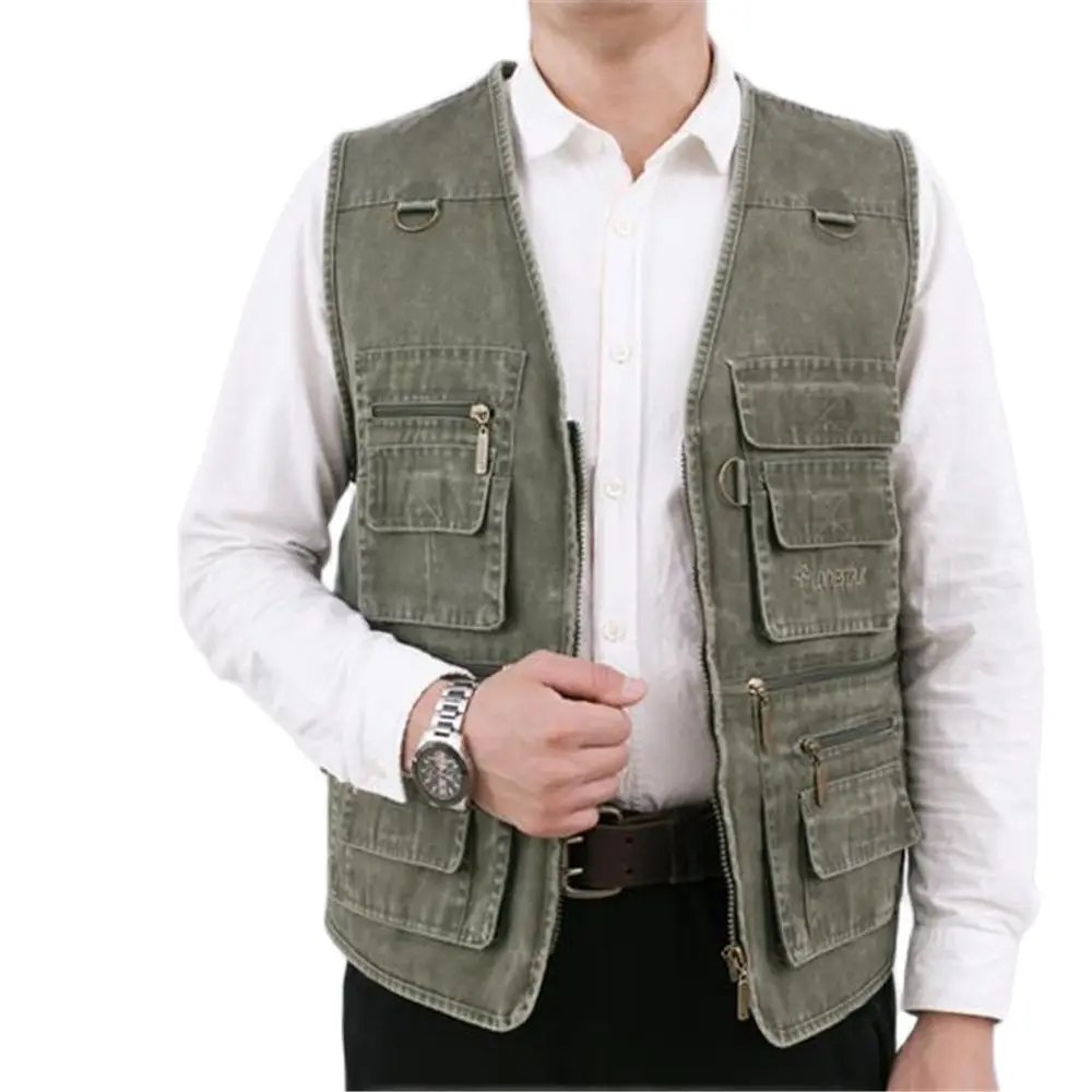 

New Male Casual Summer Big Size Cotton Sleeveless Vest With Many Pockets Men Multi Pocket Photograph Waistcoat XL-7XL Vests