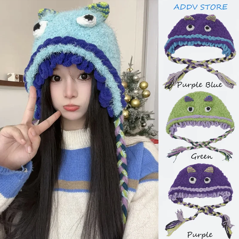 Y2K Unisex Balaclava Monster Shrek Ushanka Hat Winter Knitted Hats for Women Men Party Funny Bombers Femme Cap Gorros Invierno