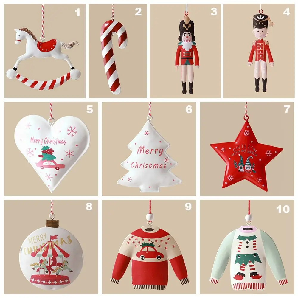 Ciondoli pendenti natalizi in stile nordico rosso bianco su entrambi i lati abbellimento dipinto arte in ferro decorazioni per alberi di natale ornamenti a goccia