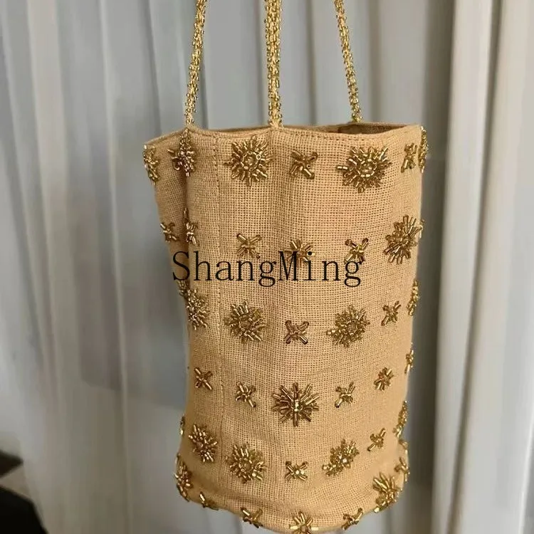 

DSA bead embroidery bucket bag summer denim shoulder bag fashion versatile messenger women's bag