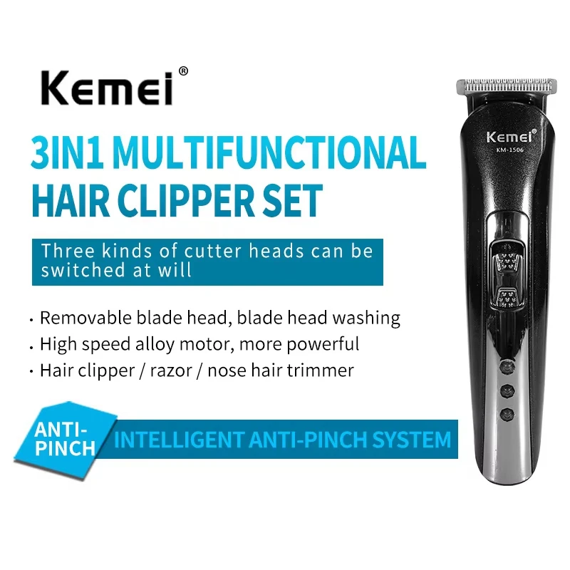 Kemei KM-1506 3 in 1 Electric Hair Clipper USB Charging Shaver Rechargeable Nose Hair Trimmer Professional Shaving Machine view 2