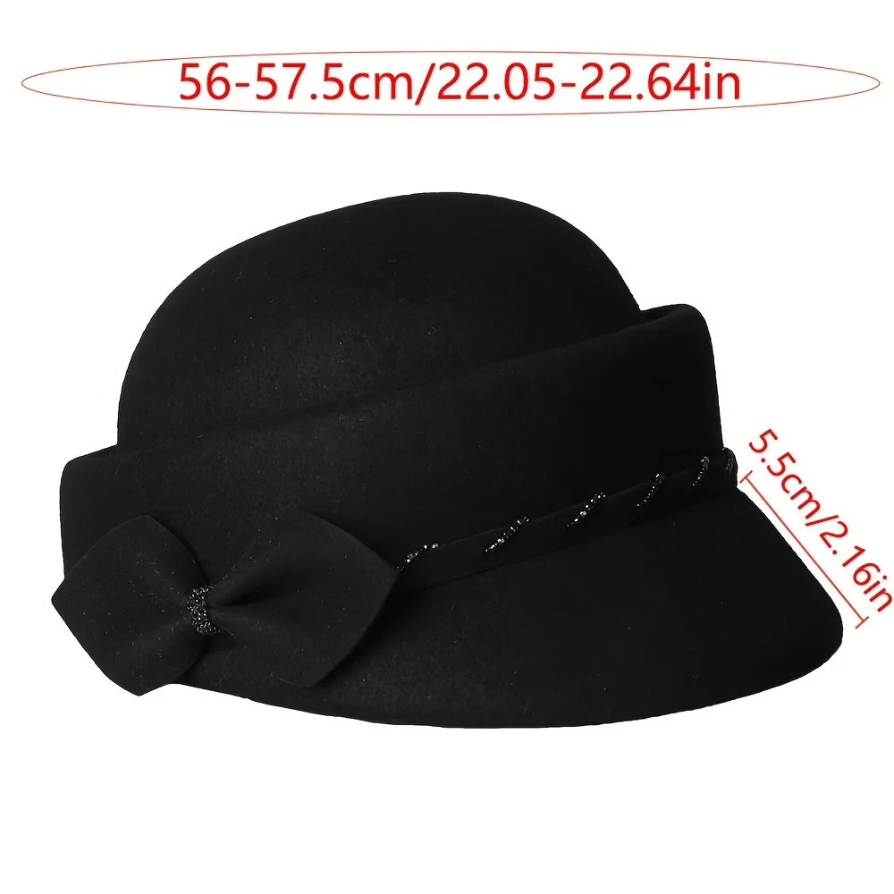 2024 New Hat Women\'s Style Bow Decoration Simple and Fashionable Ladies Style Pot Hat Winter Wool Hat