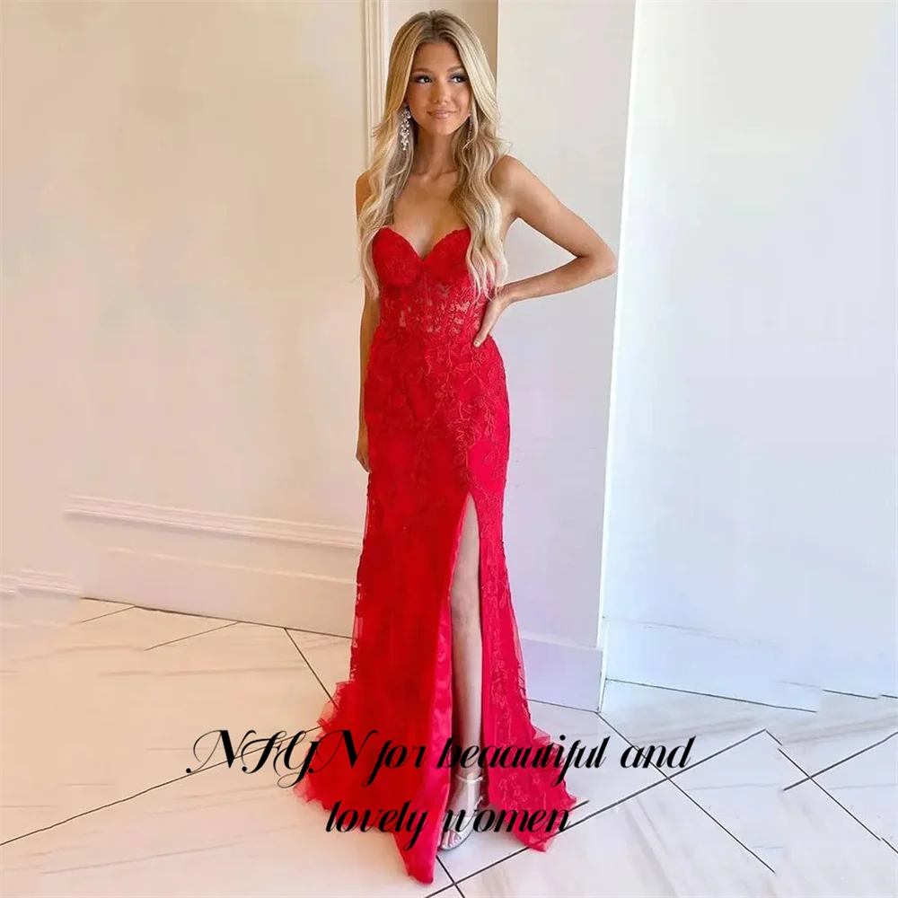 Nfyn preto sem mangas vestido de noite querida vestidos de festa com fenda lateral vestido de baile sexy espartilho volta robes du soir personalizado