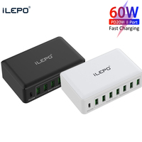 ILEPO 8 Ports 60W USB Charger Desktop Travel Charger Adapter Fast Charging for iphone Samsung Smartphone Intelligent Charger