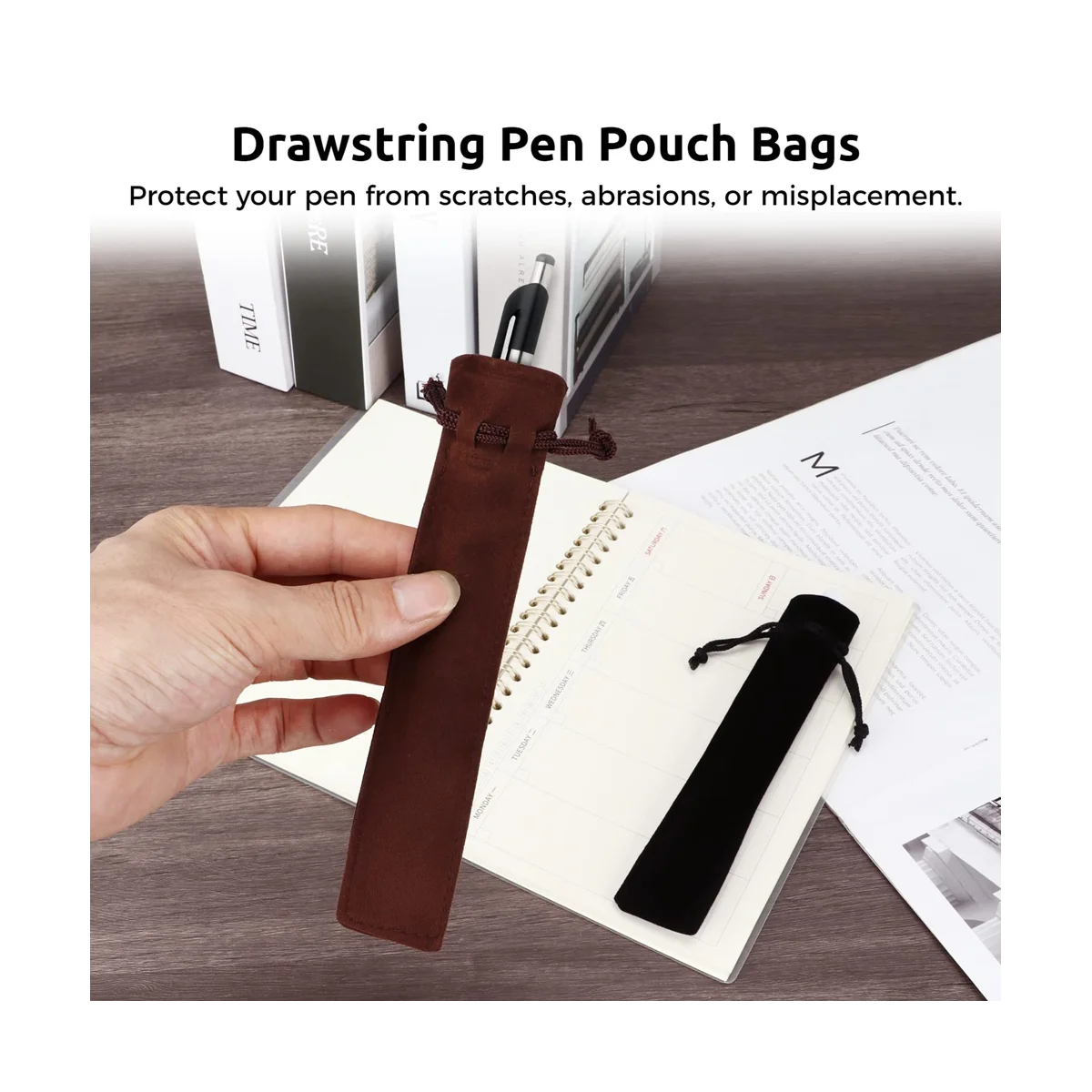 100Pcs Velvet Pen Pouch Bags, Drawstring Pen Sleeve Holders, 1.4X6.9In Single Pencil Bags, Multipurpose Pen