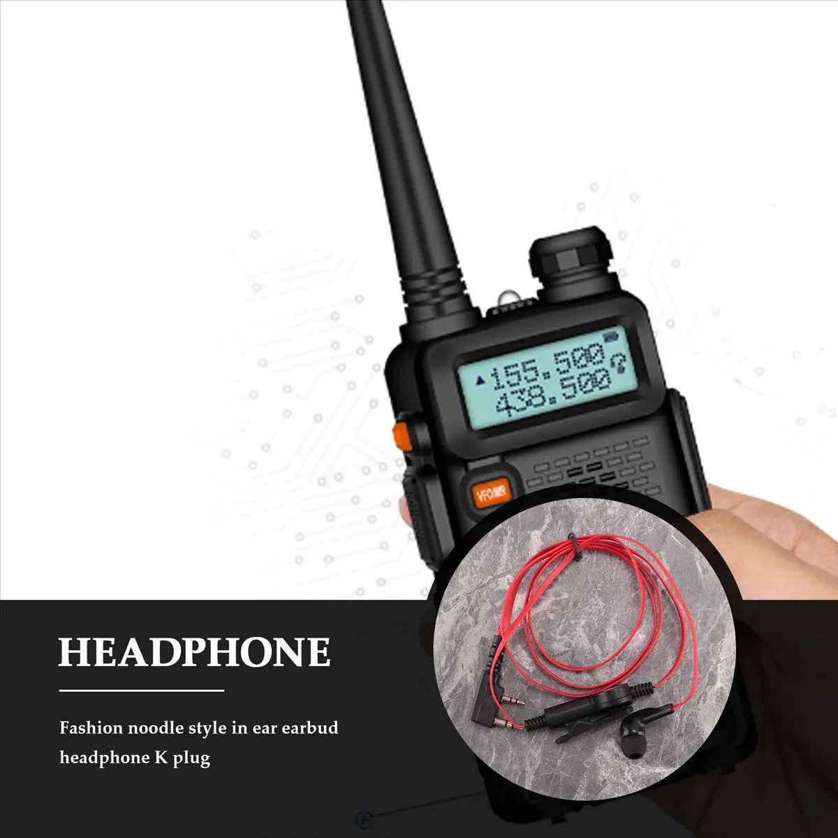 A49T 2 Pin Noodle Style Earbud Headphone K Plug Earpiece Headset For Uv5R -888S Uv5R Radio Red Wire