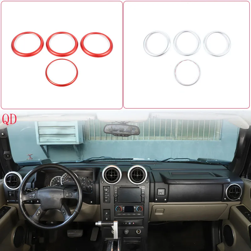 

Aluminum Alloy Red For Hummer H2 2003-2007 Car front exhaust air outlet ring decoration sticker Car interior accessories 4Pcs