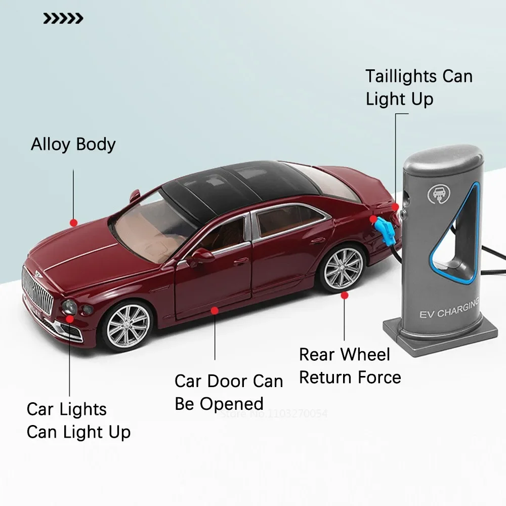 1:38 بنتلي تحلق حفز اللعب نماذج السيارات سبيكة دييكاست مركبات الطاقة الجديدة الأبواب فتح الصوت ضوء التراجع لعبة هدايا للأطفال