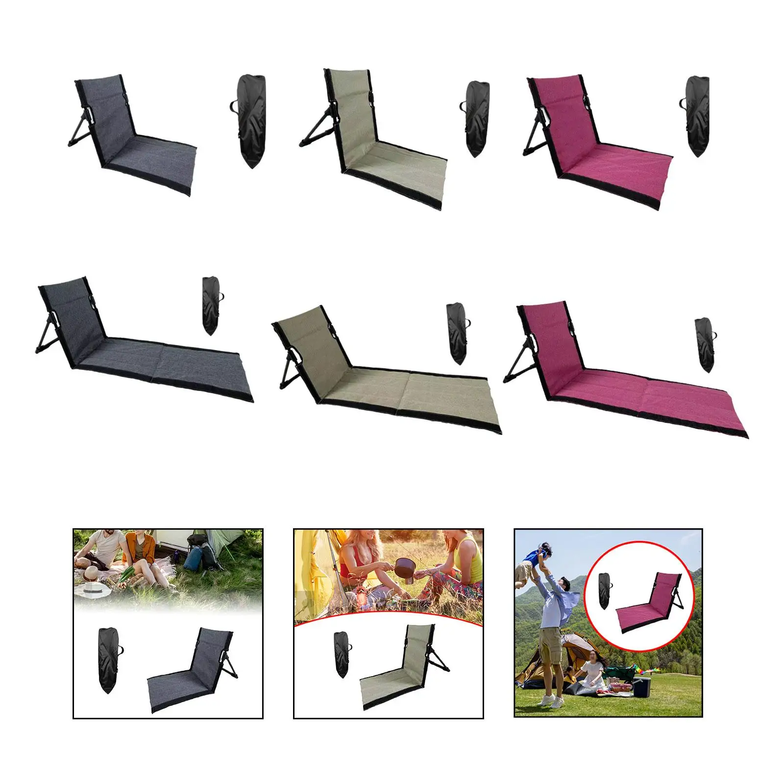 Chaise de sol avec support dorsal, chaise de camping pour la cour, l'alpinisme, le trekking