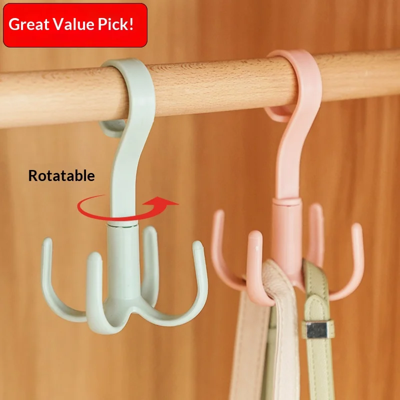 360°Rotatable 4‑Prong Hanger Hook Multifunctional Closet Organizer for Scarf Belt Bag Hat Storage Hanging Rack