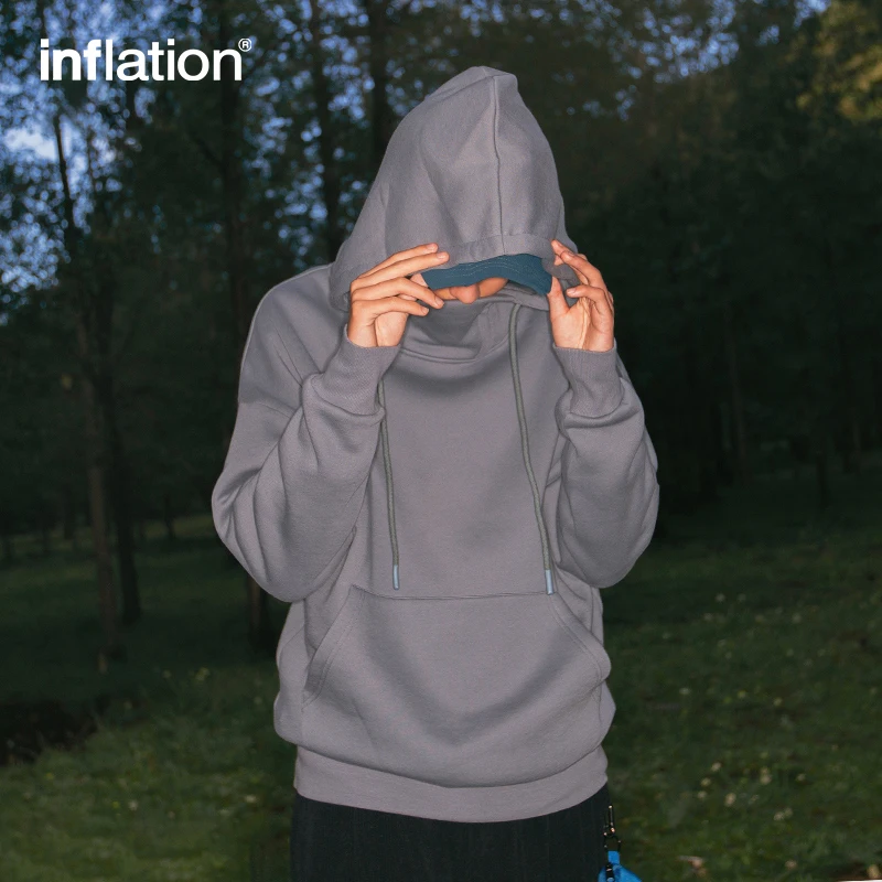 INFLATION 350gsm Thick Fleece Hoodies Unisex Winter Warm High Neck Hoodies Sweatshirts Mens Velvet Oversized Pulloverrs