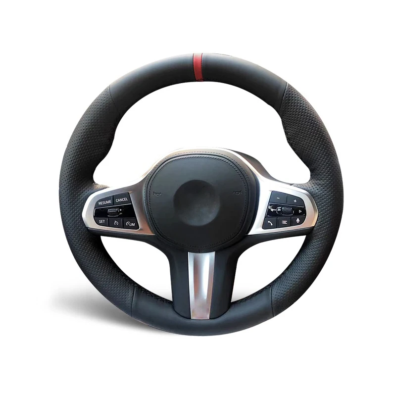 Alcantara Steering Wheel Cover Genuine Leather Black Thread Car Accessoires For BMW M2 G87 M3 G80 M4 G82 M5 F90 M8 F91 F96 G09