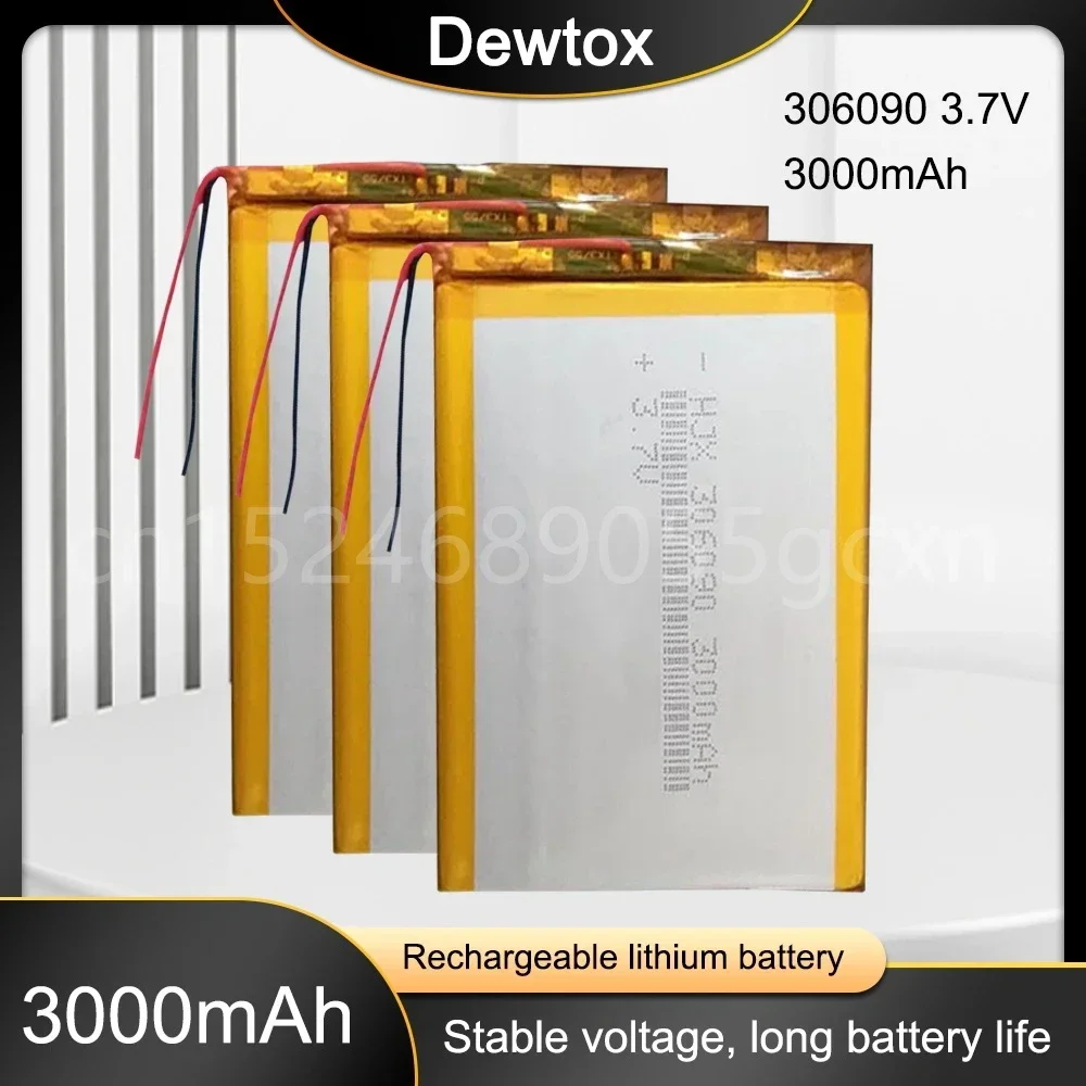 3.7V 3000mah 306090 Lithium Polymer Rechargeable Battery for Tablet Mobile Power Bluetooth Headset MP3 MP4 MP5 GPS PSP MID