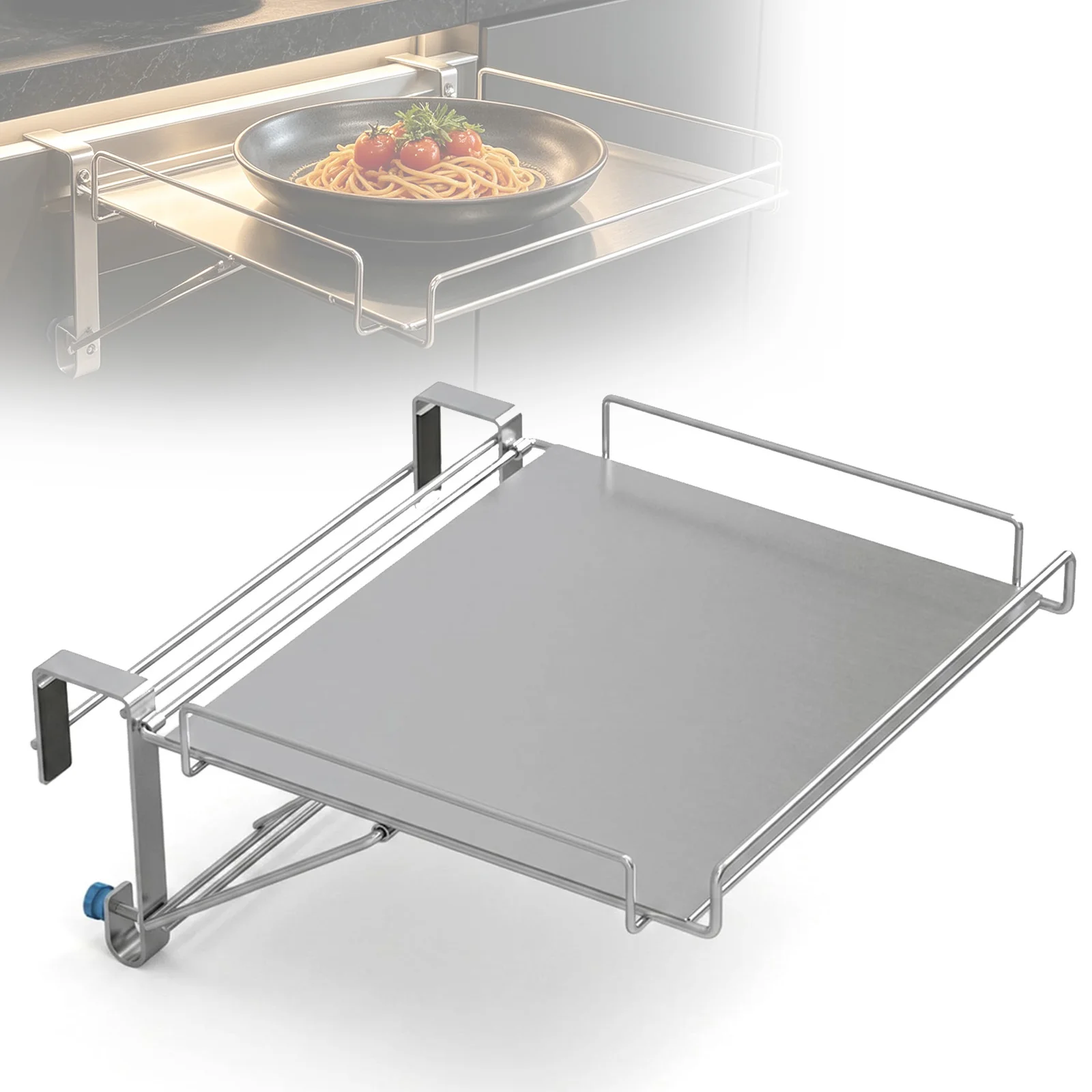 Portaoggetti da cucina pieghevole, organizer da appoggio per piano di lavoro, portaoggetti da parete, supporto da cucina in acciaio inossidabile, tavolo da cucina per assistere nella preparazione dei