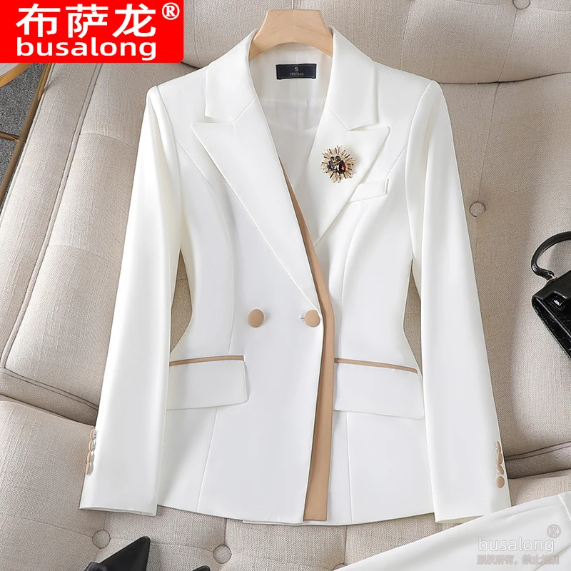 Professional women's fashion white suit set, high-end formal business attire, workwear for interviews, office worker uniforms fo