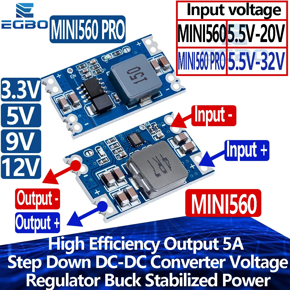 High Efficiency Output 3.3V 5V 9V 12V 5A mini560 Step Down DC-DC Converter Voltage Regulator Buck Stabilized Power Supply Module