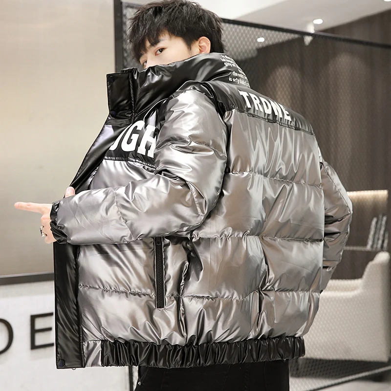 Novos Homens Casuais 2023 Outono Inverno Casacos De Algodão Seda-Like Coreano Tops Slim Shiny Parkas Brilhante Grosso Quente Algodão-Jaquetas