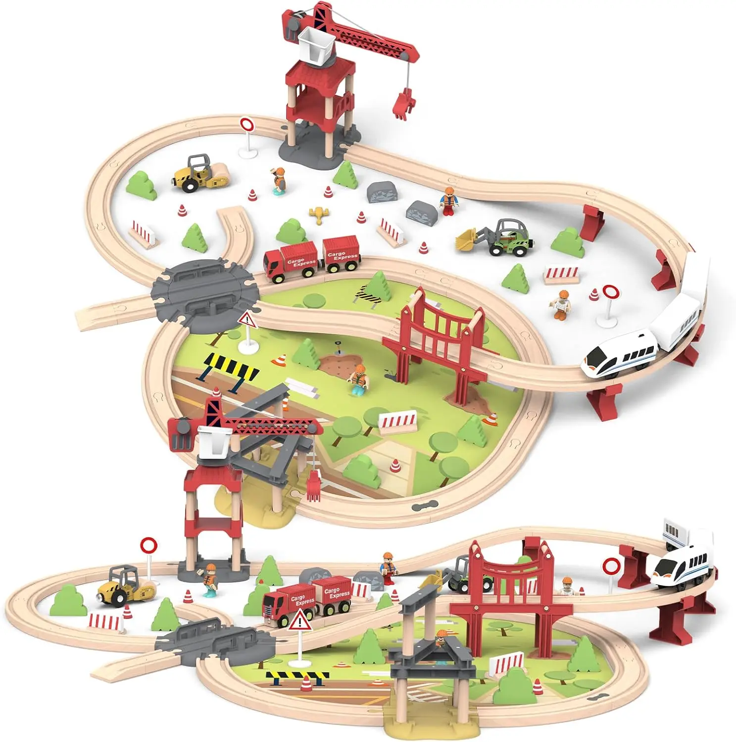 

104 PCS Wooden Train Set for Toddlers, Construction Train PlaySet with Tracks, Compatible Major Brands, Toy for Kids Ages 3+