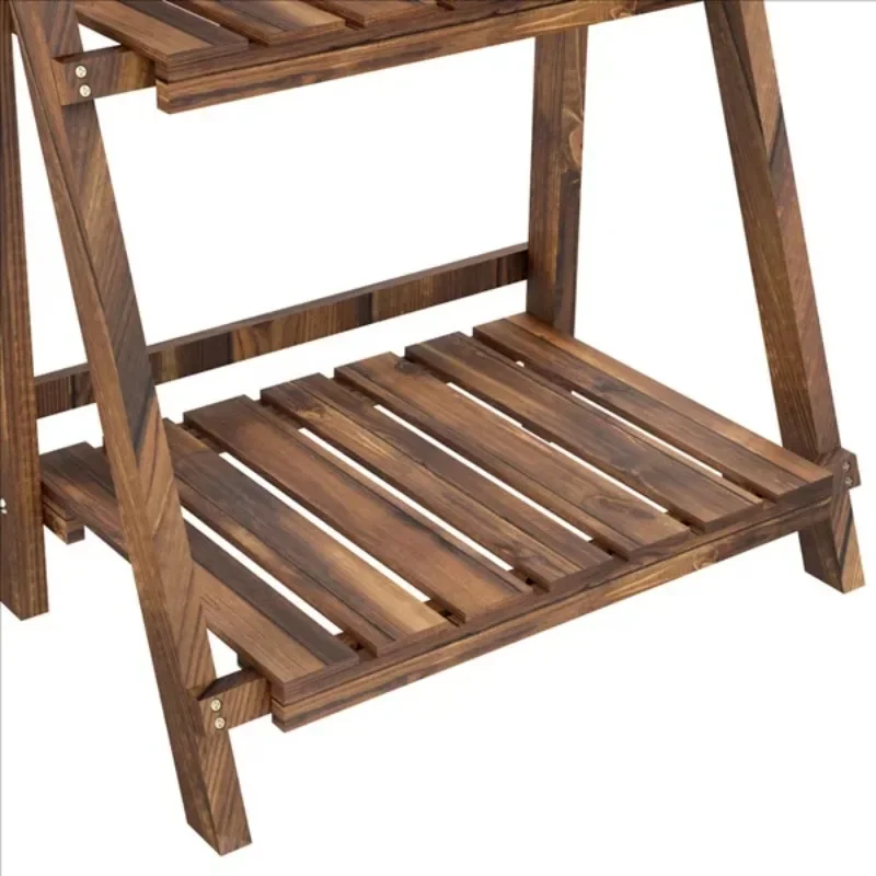 3-Tier Folding Wooden Ladder Shelving Flower and Plant Display Stand for Indoors or Outdoors