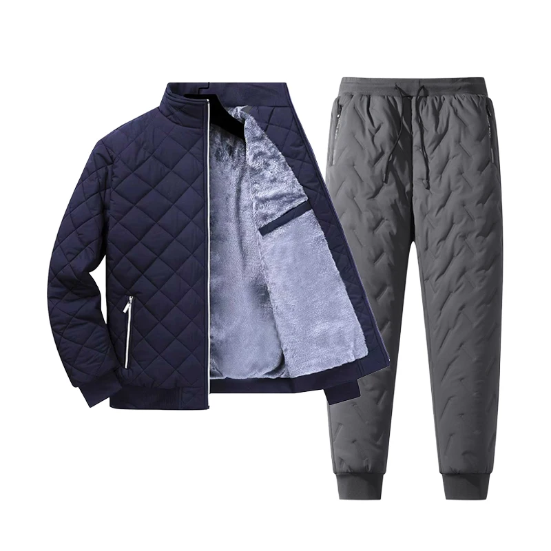 Mens Winter Warm Quilted Fleece Lined Tracksuit Set Full Zip Fleece Jacket and Sweatpants with Zip Pockets Men's Thermal Parka - view 5