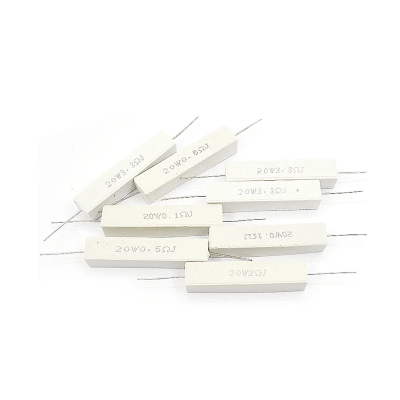 10PCS 20W Ceramic Cement Power Resistance 0.1-100K 0.33 1 0.5 2 2.2 3 3.3 4 5 8 10 30 33 50 100 200 300 470 680 820 1K 50K Ohm