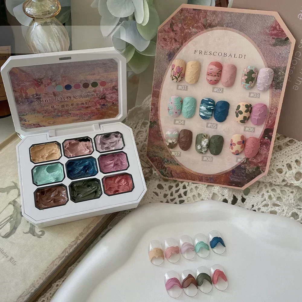 2.5gx9 Disegno per unghie Modellazione 3D Vernice ad olio Smalto gel Nessuna colla per pulire Design artistico Fiori fai da te Verniciati intagliati