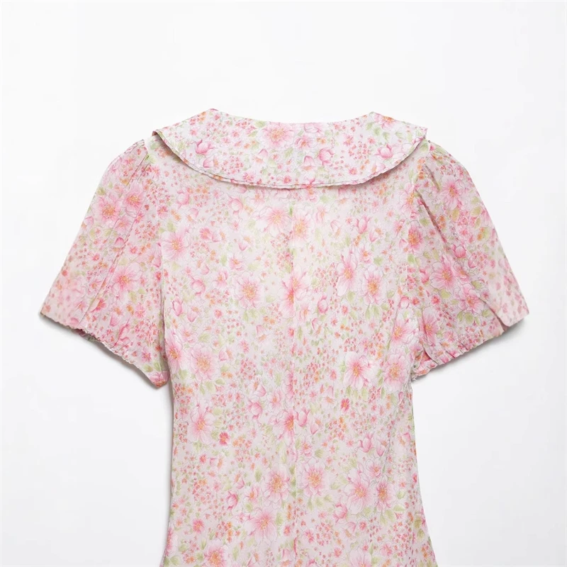 Robe d'été à manches courtes pour femmes, imprimé floral, élégante, revers rond, douce, loisirs, vacances, nouvelle collection