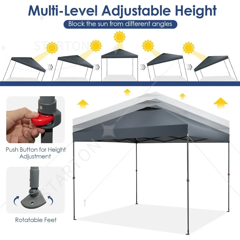 

10x10 Ft Pop Up Canopy, Easy Set-up Instant Tent with Center Lock, Carry Bag, Rotatable Feet