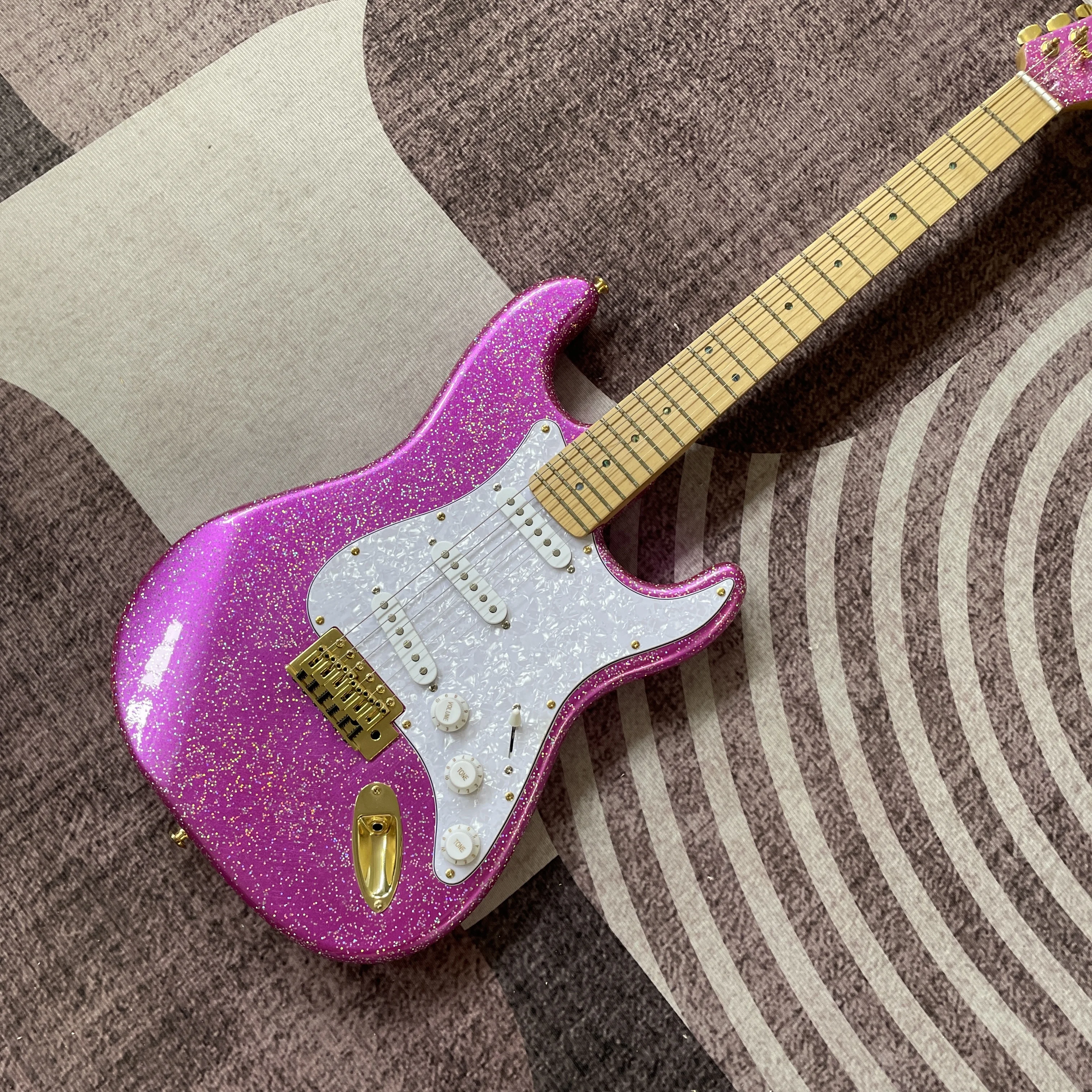 

Pink ST Electric Guitar SSS Gold Hardware Tremolo Maple Neck Fast Ship