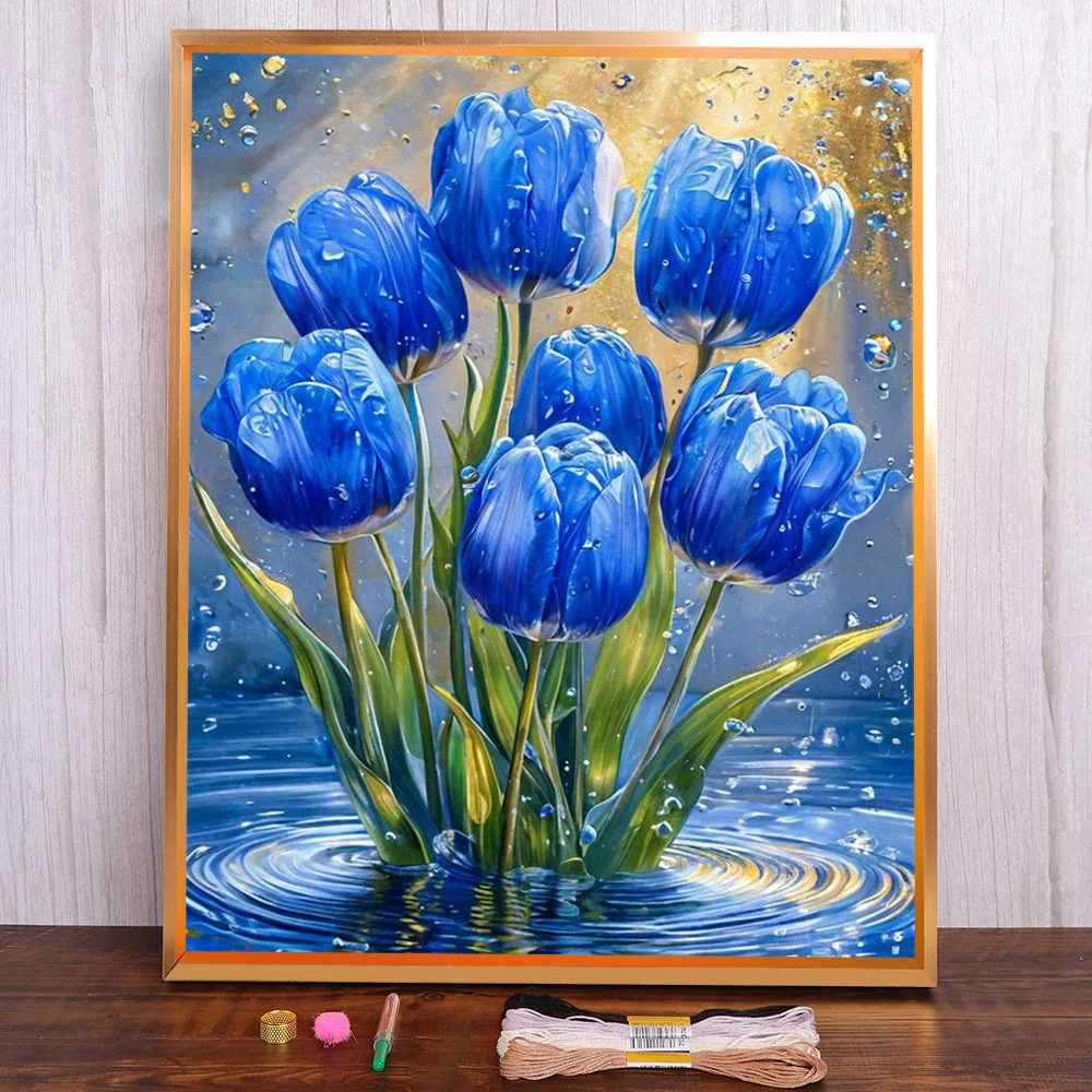 

Flower Tuilp Printed Fabric 11CT Cross-Stitch Embroidery Full Kit Needlework Hobby Handiwork Knitting Mulina Package Stamped