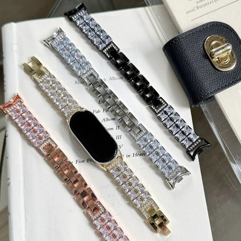 

Блестящие бриллиантовые ремешки для Mi Band 8, 9, 10, металлические браслеты со стразами для Mi Band 8 Pro, 9 Pro, Redmi 4, 5, 6