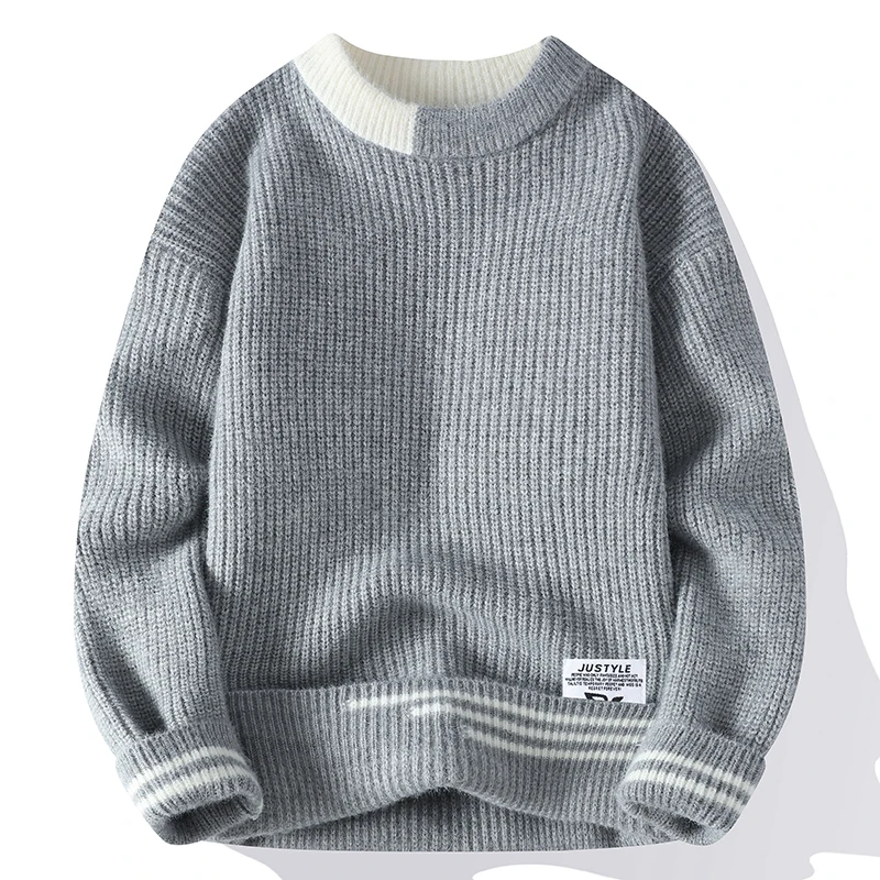 Knitted Elastic Casual Men Sweater Mock Neck Pullovers All Match Winter Quality Soft Comfortable Acrylic Blend Sueters De Hombre