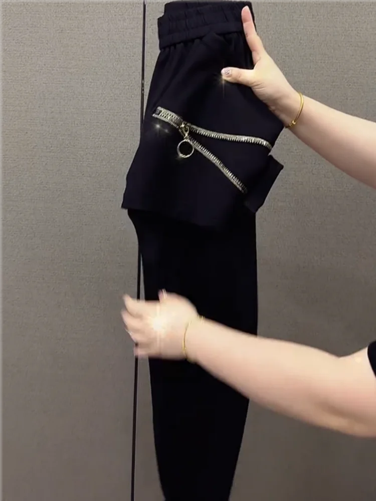 النسخة الكورية سستة تصميم الربط فضفاض هارون بانت المرأة موضة الشارع عالية الخصر تسع نقاط مستقيم الساق بنطلون