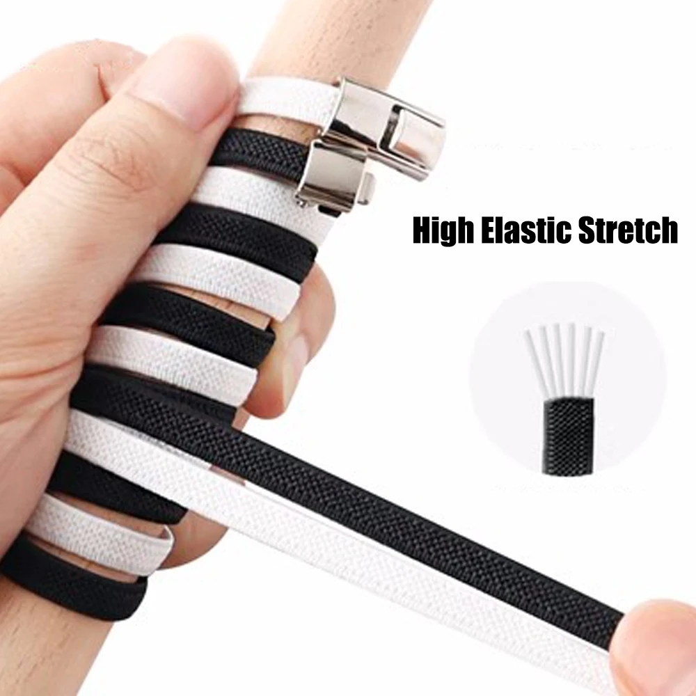 Keine Krawatte elastische Schnürsenkel für Turnschuhe Kinder Erwachsene Press Lock Schnürsenkel ohne Krawatten 8mm verbreiterte flache Schnürsenkel