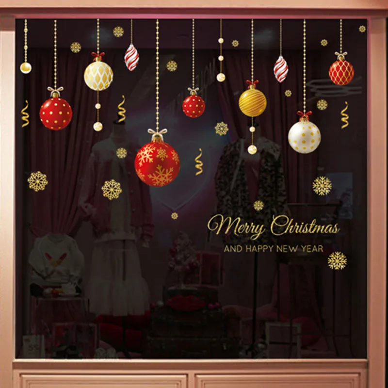 2024 Colored Ball Stickers Christmas Wall Stickers Decoration Shop Glass Window Golden Christmas Decor Festival Home Ornament