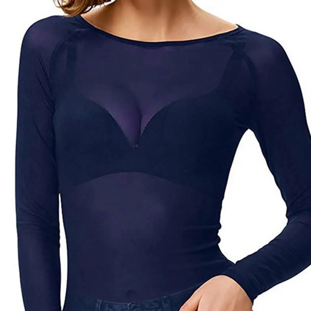 Chemise Transparente à Manches sulfpour Femme, Col Rond, Maille Transparente, Protection Solaire, Gaze, Coupe Cintrée