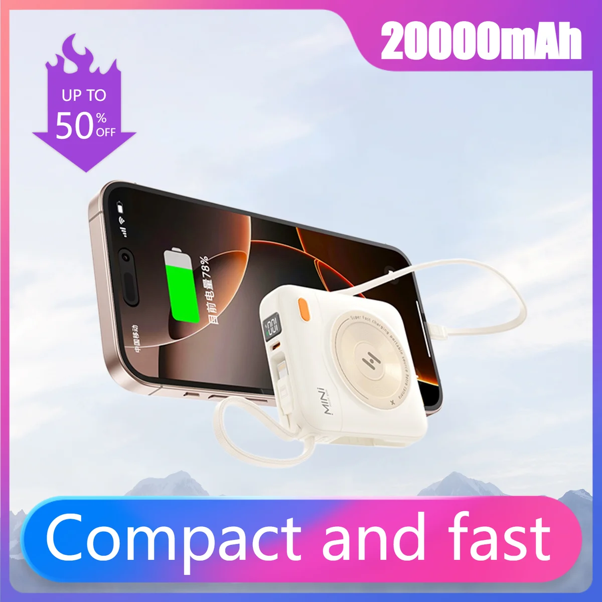 20000mAh Super Fast Charging Portable Power Bank with Built - in Cable Compact and Fast Charging