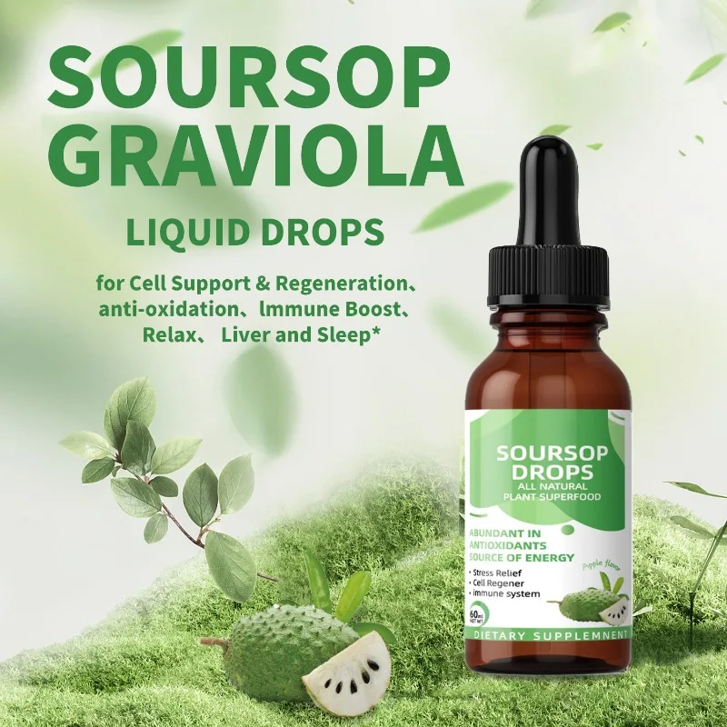 

Soursop Drops 60ml Natural Dietary Supplement Support Immunity Health Powerful Antioxidant Liquid Extract for Daily Use