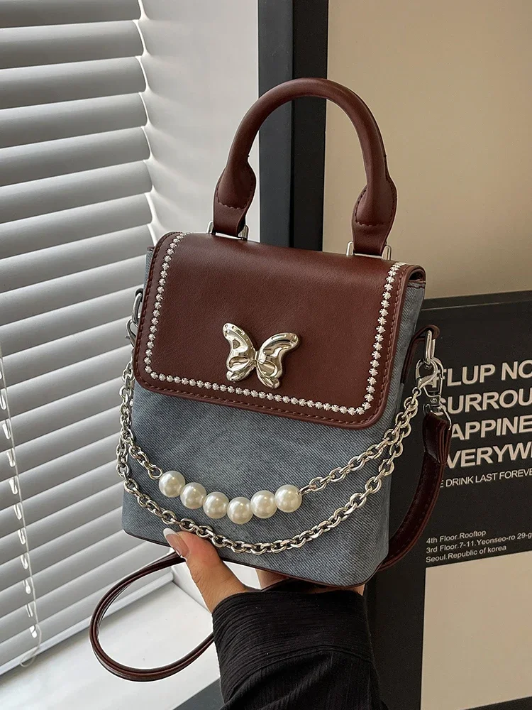 Simple Vintage Deisgn Beading Bags Women Crossbody Mini Bag 2024 New All-match Portable Backpack Female