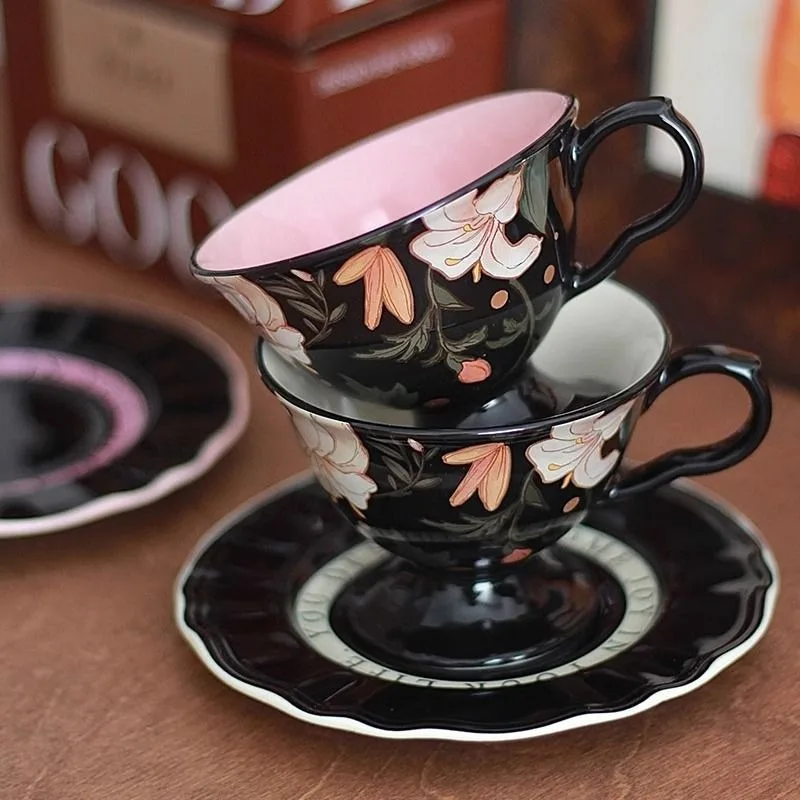 

Vintage Floral Ceramic Coffee Cup Plate Set with Underglaze Color Craftsmanship Afternoon Tea Art Ornaments Birthday Souvenirs