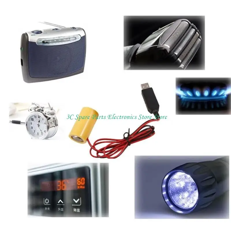 SZ 1 Set LR14 C Battery Eliminators Cable Wire USB 5V2A Power Supply Cord to Replace 3x 1.5V LR14 C Battery for Gas Stove