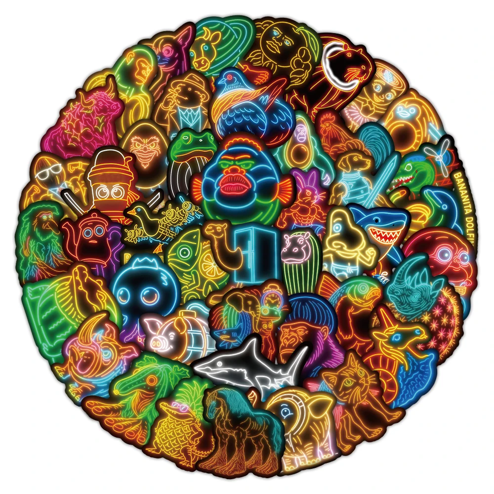 

10/30/50pcs Neon Tung Tung Tung Sahur Stickers Italian Brainrot Abstract Animals Decals Notebook Scrapbook Phone Cartoon Sticker