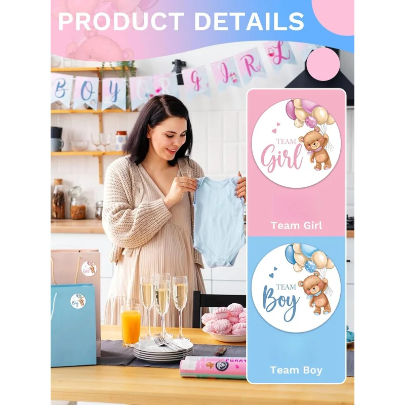 100 ملصق تكشف عن الجنس للأولاد والبنات، مثالي لتزيين حفلات استقبال المولود الجديد، ملصقات فريدة للاحتفال بالولادات الجديدة #3