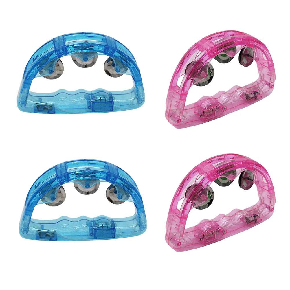 4 Pcs Tambourine Colorful Hand Bells Glowing Party Handbell Musical Instrument Kids Toys